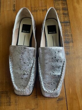 Dolce Vita Metallic Silver Crackle Loafers
